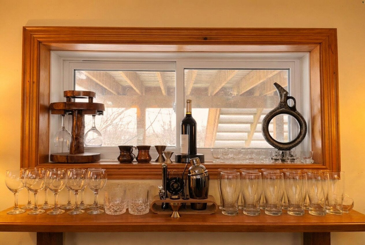 Home bar window with glassware
